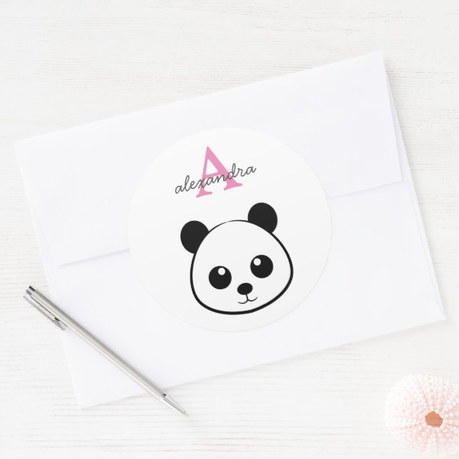 Sticker Rond Panda souriant visage Monogramme  (Enveloppe)