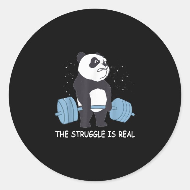 Sticker Rond Panda Struggle Est Véritable Ours Deadlift Gym Drô (Devant)