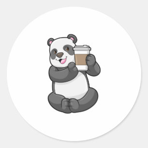 Sticker Rond Panda with Coffee to go