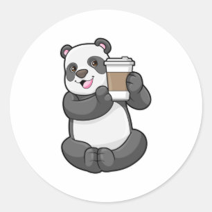 Sticker Rond Panda with Coffee to go