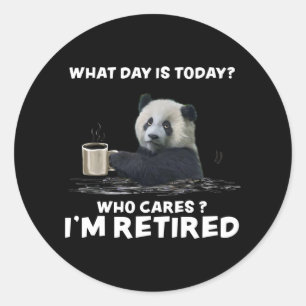 Sticker Rond Panda With Coffee What Day Is Today Who Cares