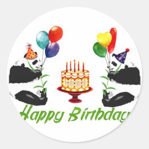 Sticker Rond Pandas d'anniversaire