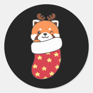 Sticker Rond Pandas Rouges Dans Les Bas De Noël Pour Noël