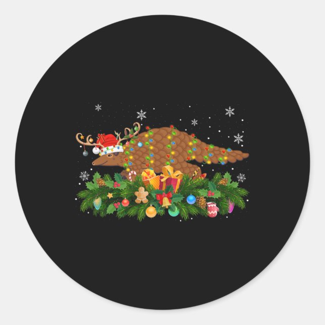 Sticker Rond Pangolin Animal Lover Reindeer Santa Hat Pangolin  (Devant)