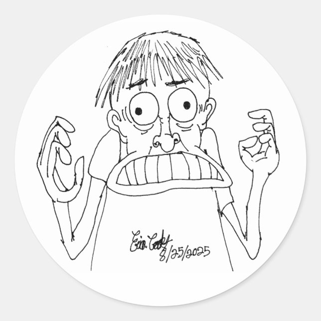 Sticker Rond panicky cartoon character (Devant)