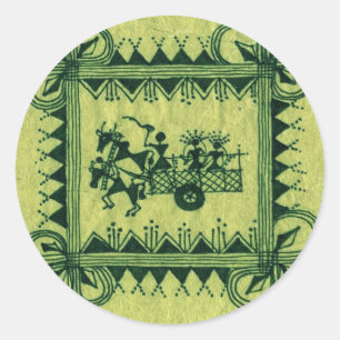 Sticker Rond Panier à bulles Warli