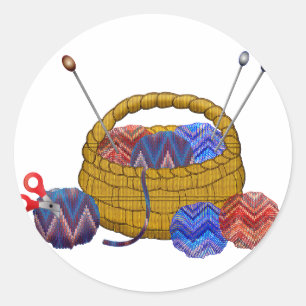 Sticker Rond Panier d'aiguilles en Tricot de fils Crochet Craft
