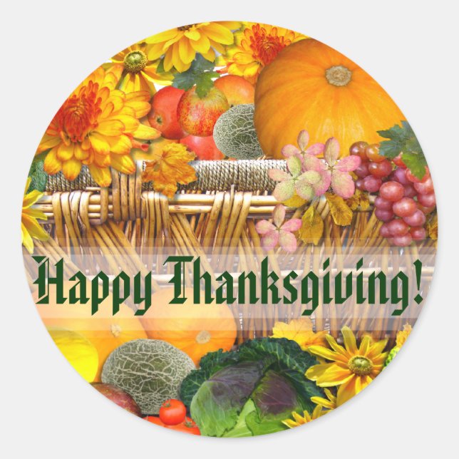 Sticker Rond Panier d'automne ~ Sceau d'enveloppe/autocollant (Devant)