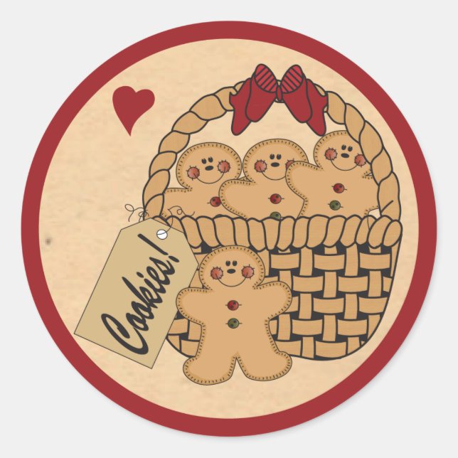 Sticker Rond Panier de biscuits en pain d'épices | Noël (Devant)