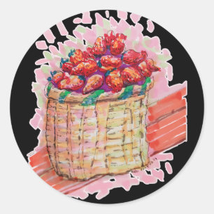 Sticker Rond Panier de fraises coloré