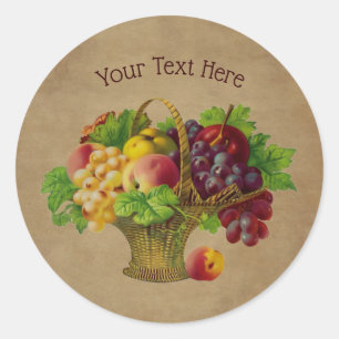 Sticker Rond Panier de fruits Art Vintage personnalisé