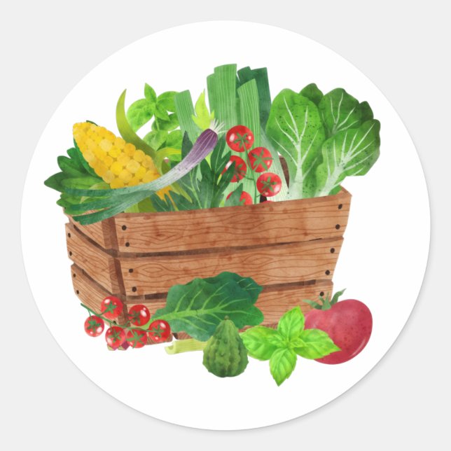 Sticker Rond Panier de récolte de légumes de jardin (Devant)