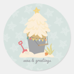 Sticker Rond Panier de sable de Noël de plage