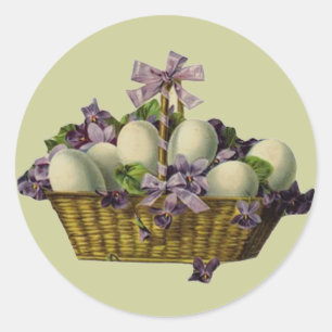 Sticker Rond Panier des oeufs et des violettes