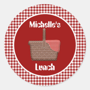 Sticker Rond Panier pique-nique Rouge Plaid Déjeuner personnali