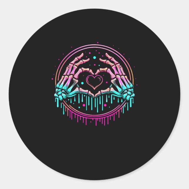 Sticker Rond Panneau cardiaque Mains de squelette - Squelette É (Devant)