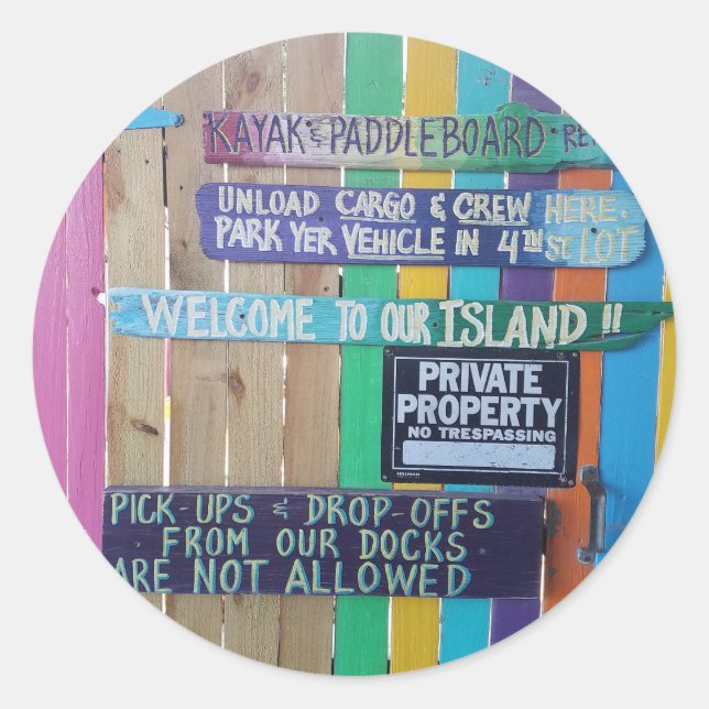 Sticker Rond Panneau coloré Welcome Island Carribean (Devant)