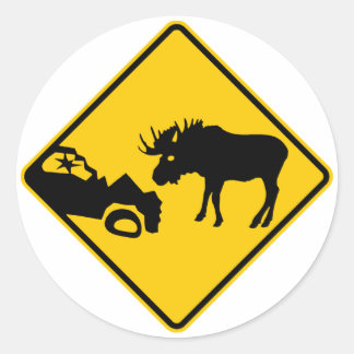 Sticker Rond Panneau d'avertissement de l'orignal du parc natio
