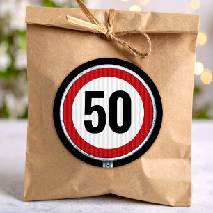 Sticker Rond Panneau de limitation de vitesse pour 50e annivers