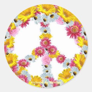 Sticker Rond Panneau de paix avec fleurs