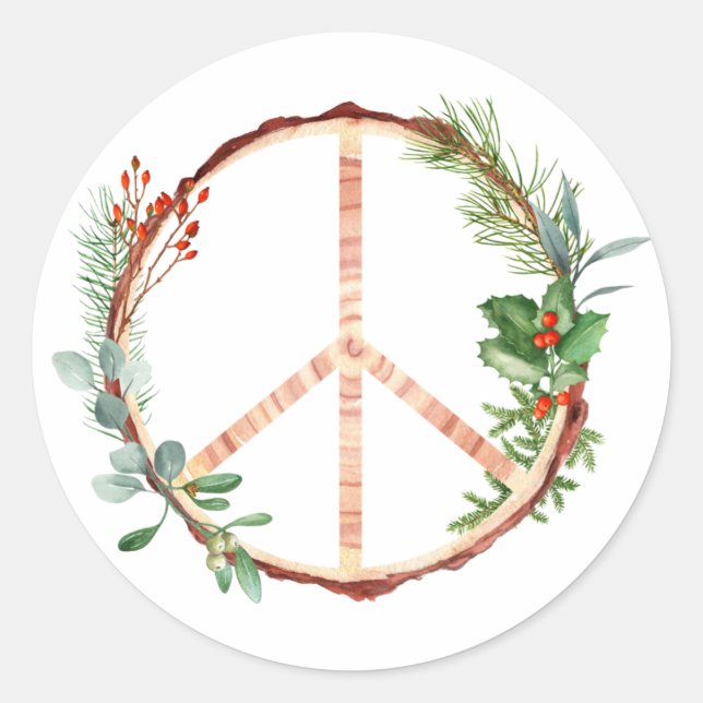 Sticker Rond Panneau de paix botanique de Noël (Devant)