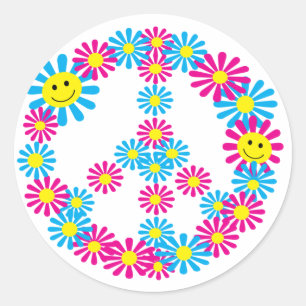 Sticker Rond Panneau de Paix Fleur avec les visages