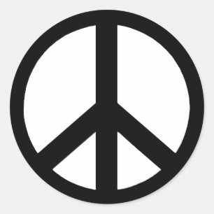 Sticker Rond Panneau de paix noir sur blanc