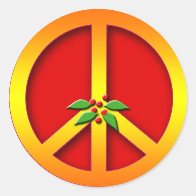 Sticker Rond Panneau de Paix Or avec Cartes de Noël Holly (Devant)