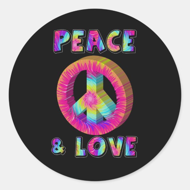 Sticker Rond Panneau de paix Paix et Amour avec Tie Dye (Devant)