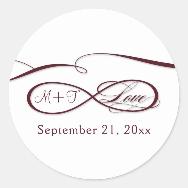 Sticker Rond Panneau d'infini Love Script Mariage blanc Bourgog (Devant)