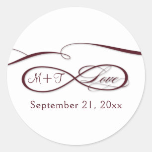Sticker Rond Panneau d'infini Love Script Mariage blanc Bourgog