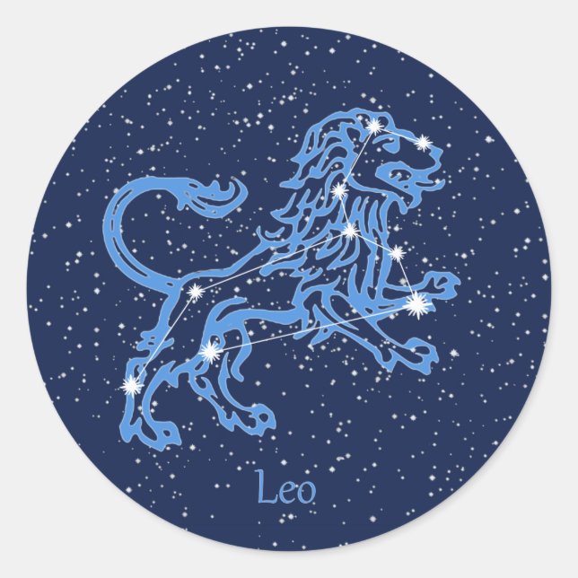 Sticker Rond Panneau Léo Constellation et Zodiaque avec étoiles (Devant)