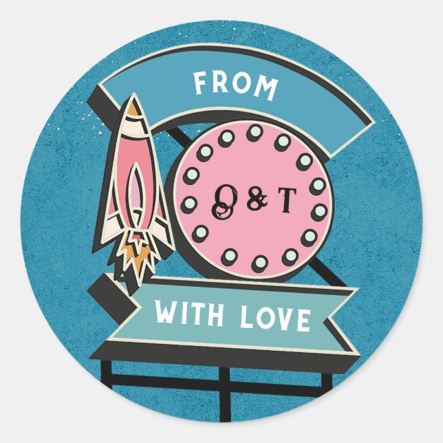 Sticker Rond Panneau lumineux rétro Sticke rond Mariage classiq (Devant)