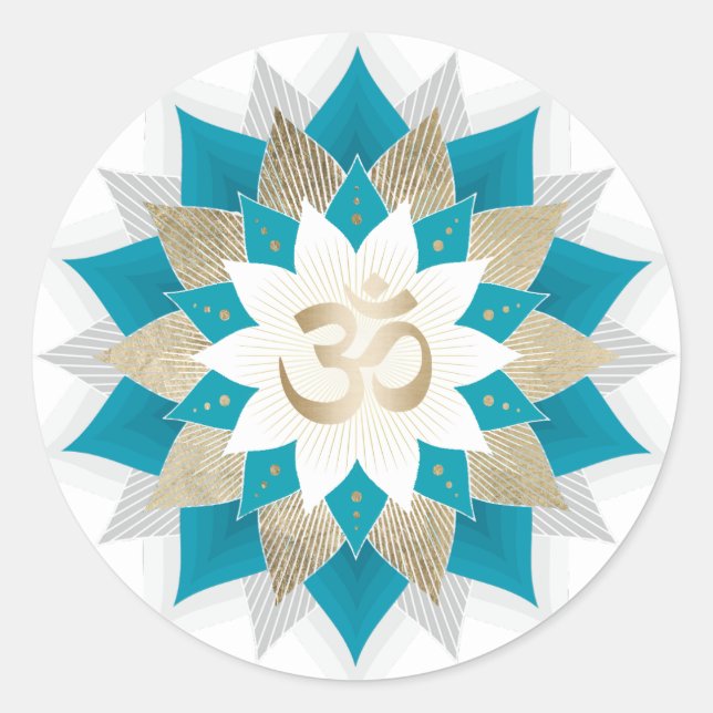 Sticker Rond Panneau or et Turquoise Lotus Floral Namaste Yoga  (Devant)