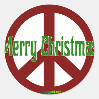 Sticker Rond Panneau Paix Rouge avec Joyeux Noël