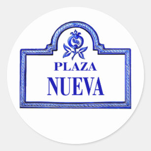 Sticker Rond Panneau Plaza Nueva, rue Granada