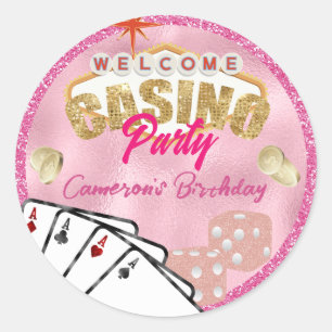 Sticker Rond Panneau Rose Glamour de Las Vegas Soirée Casino