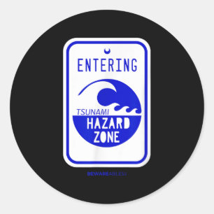 Sticker Rond Panneau routier Zone de danger de tsunami Plage et