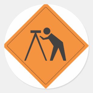 Sticker Rond Panneau Surveyeur au travail