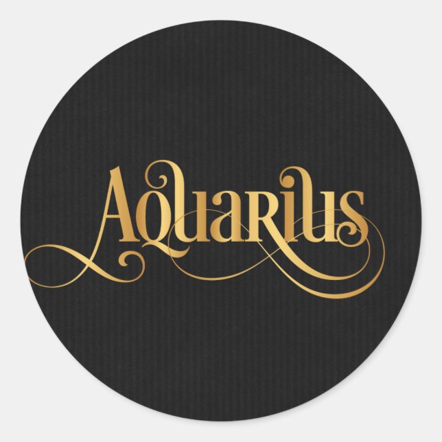 Sticker Rond Panneau tourbillonnant Zodiac Aquarius Gold en noi (Devant)