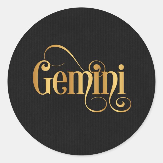 Sticker Rond Panneau tourbillonnant Zodiac Gemini Gold sur noir (Devant)