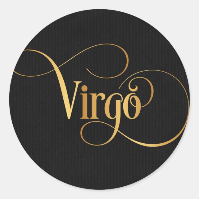 Sticker Rond Panneau tourbillonnant Zodiac Virgo Gold sur Noir (Devant)