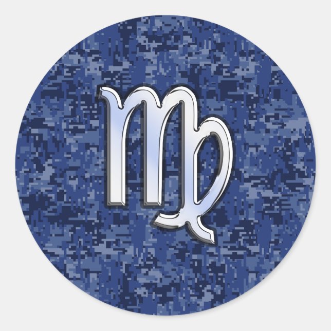 Sticker Rond Panneau Virgo Zodiac sur Camouflage numérique bleu (Devant)