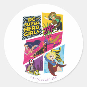 Sticker Rond Panneaux d'action pour filles Super Hero DC