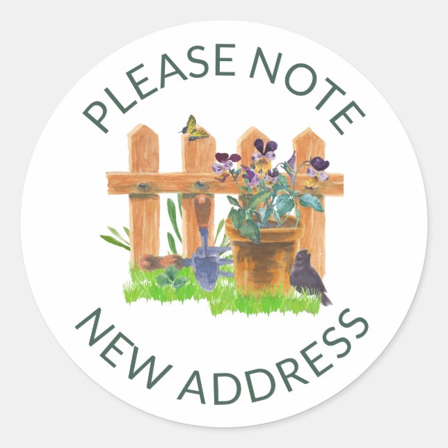 Sticker Rond Pansies rustiques & Blackbird Watercolor Nouvelle  (Devant)
