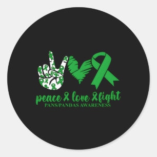 Sticker Rond Panspandas Sensibilisation Ruban vert Peace Love C