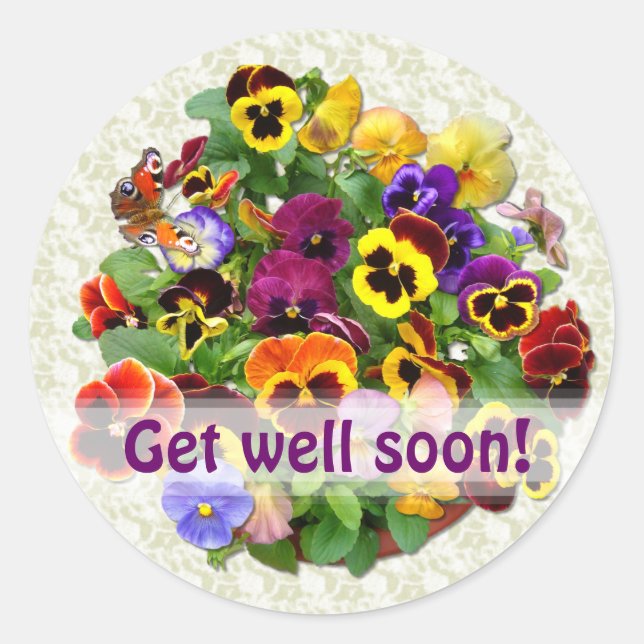 Sticker Rond PANSY BEAUTY "Get Well" (Devant)