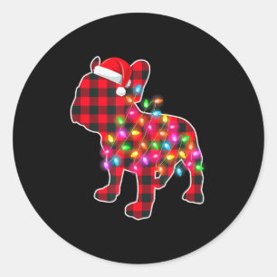 Sticker Rond Pantalon de Noël à carreaux rouges avec Bulldog fr