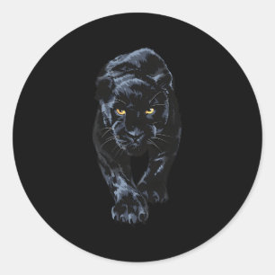 Sticker Rond Panthère Noire Marcher Pour Le Léopard Animal Jagu