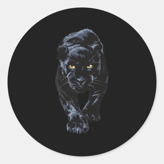 Sticker Rond Panthère Noire Marcher Pour Le Léopard Animal Jagu (Devant)